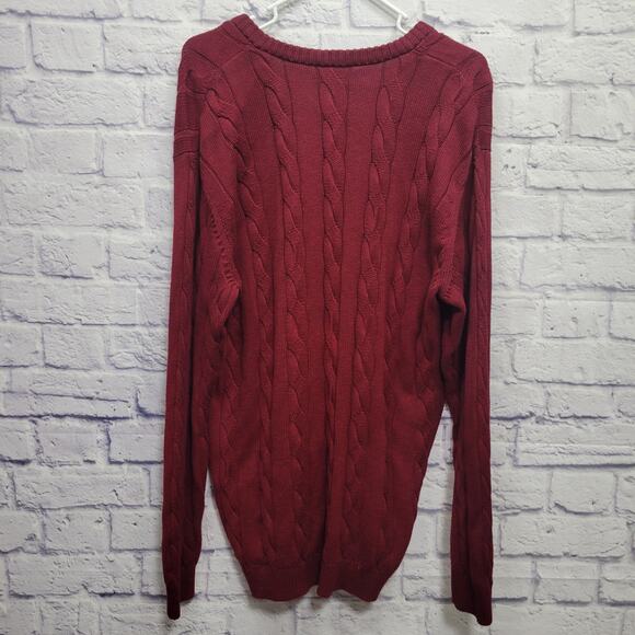 VTG Lacoste Cable Knit Sweater XL+ V-Neck Burgundy Retro Preppy Skater Academia - Picture 7 of 9
